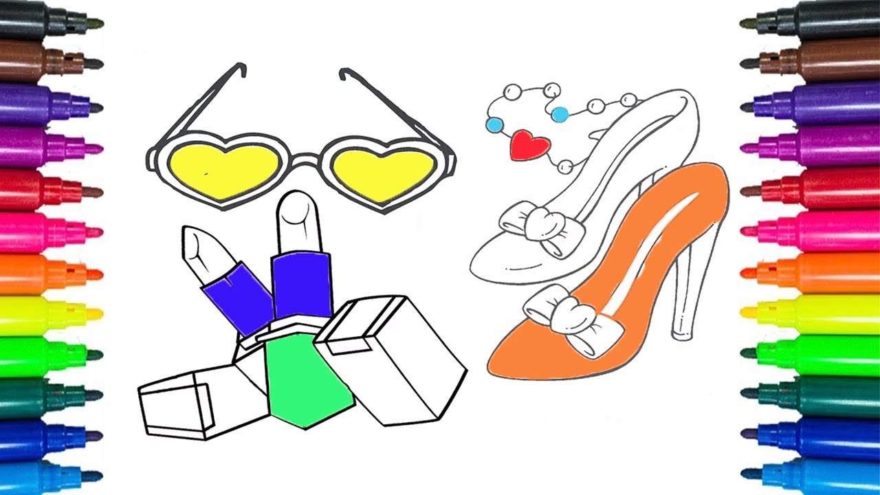 Accessories for Girls Coloring Pages Set Womens Shoes, Sunglasses - YouTube