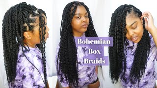 Curly Bohemian Box Braids 💜 beginner &quot;no rubber band&quot; method boho braids tutorial on yourself