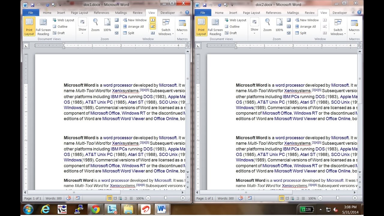 How to compare 2 MS word document side by side - YouTube