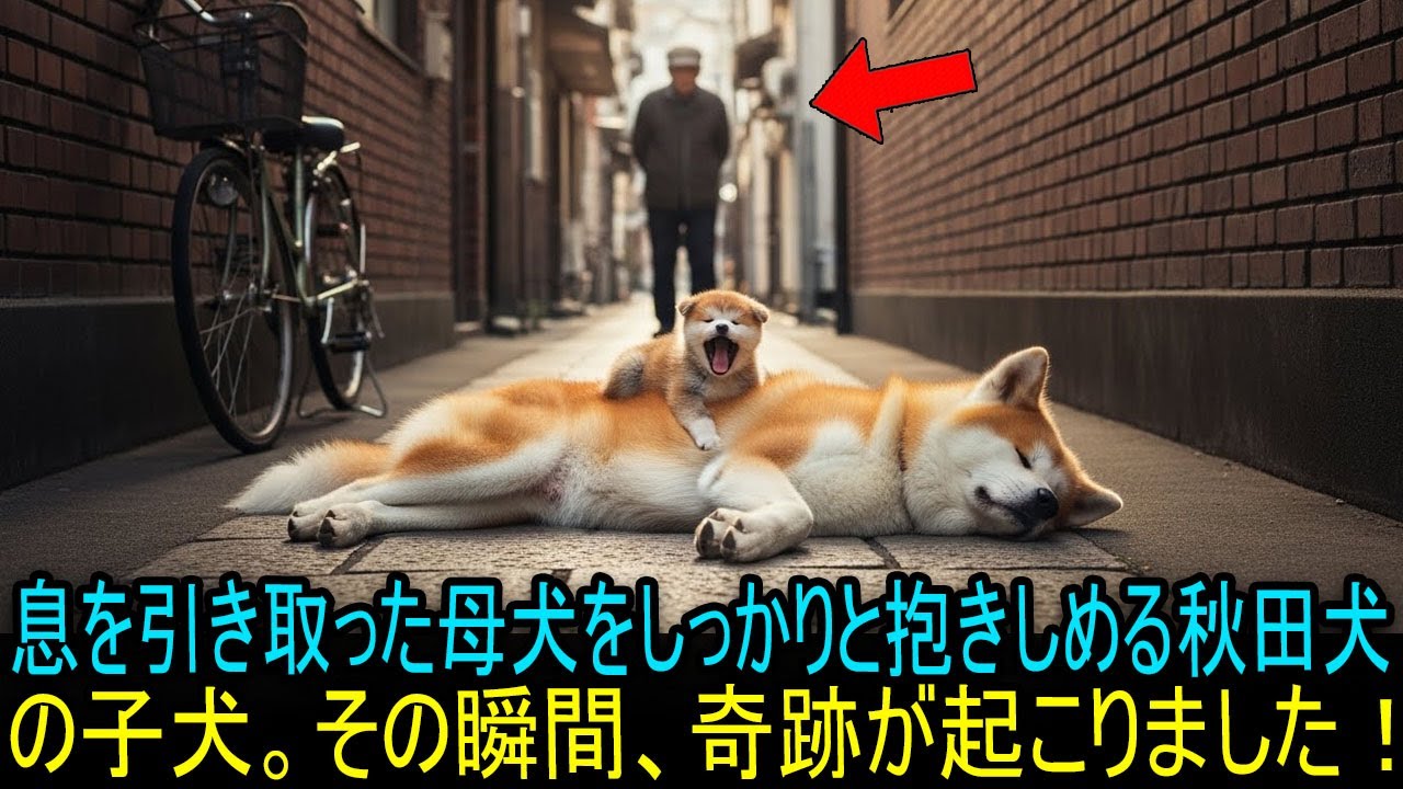 息を引き取った母犬をしっかりと抱きしめる秋田犬の子犬。その瞬間、奇跡が起こりました！