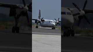 Fokker 50 aircraft taxiing in to Jashore Airport