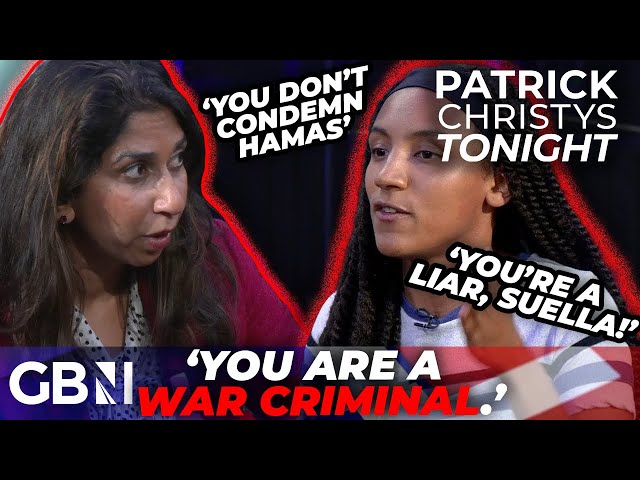 'YOU'RE a WAR CRIMINAL': Pro Gaza student goes HEAD TO HEAD with Suella Braverman in GRIPPING clash class=