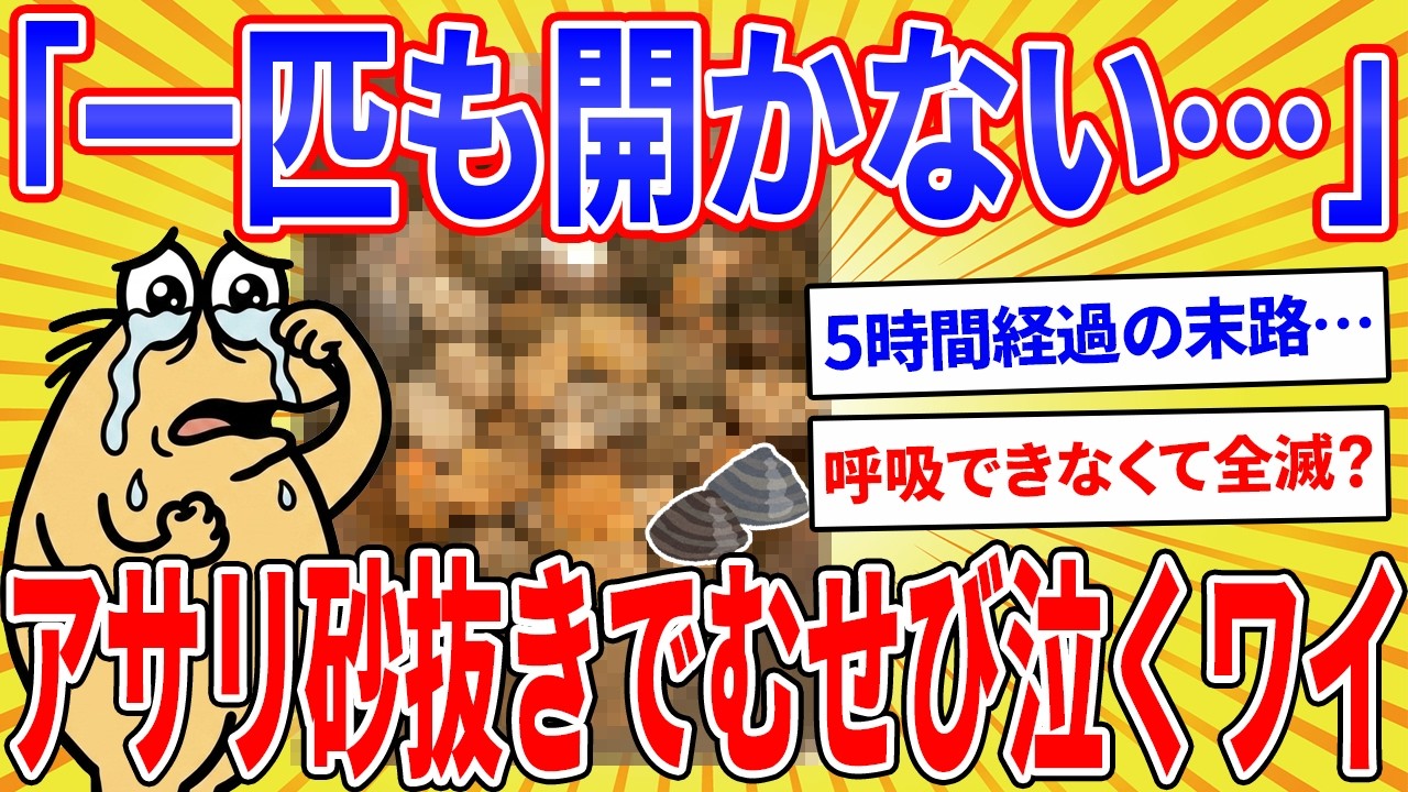 【2ch面白いスレ】【悲報】アサリの砂抜き中のワイ、3時間経っても一個も開いてなくてむせび泣く