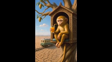 Transcript of The monkey lives on a mango tree and digs a huge pond🥺 #ai #monkey #rain #shorts