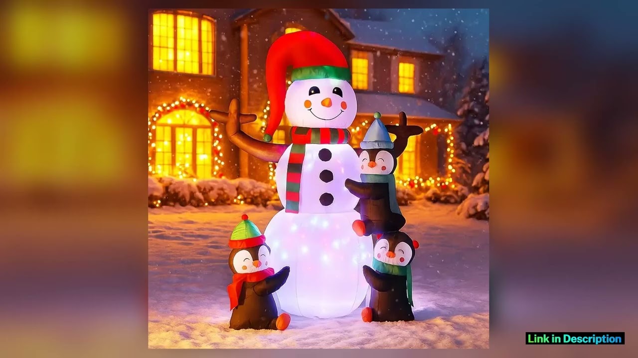6FT Christmas Inflatable Outdoor Decoration Snowman with Penguin a Blow Up Yard Decor with Builtin