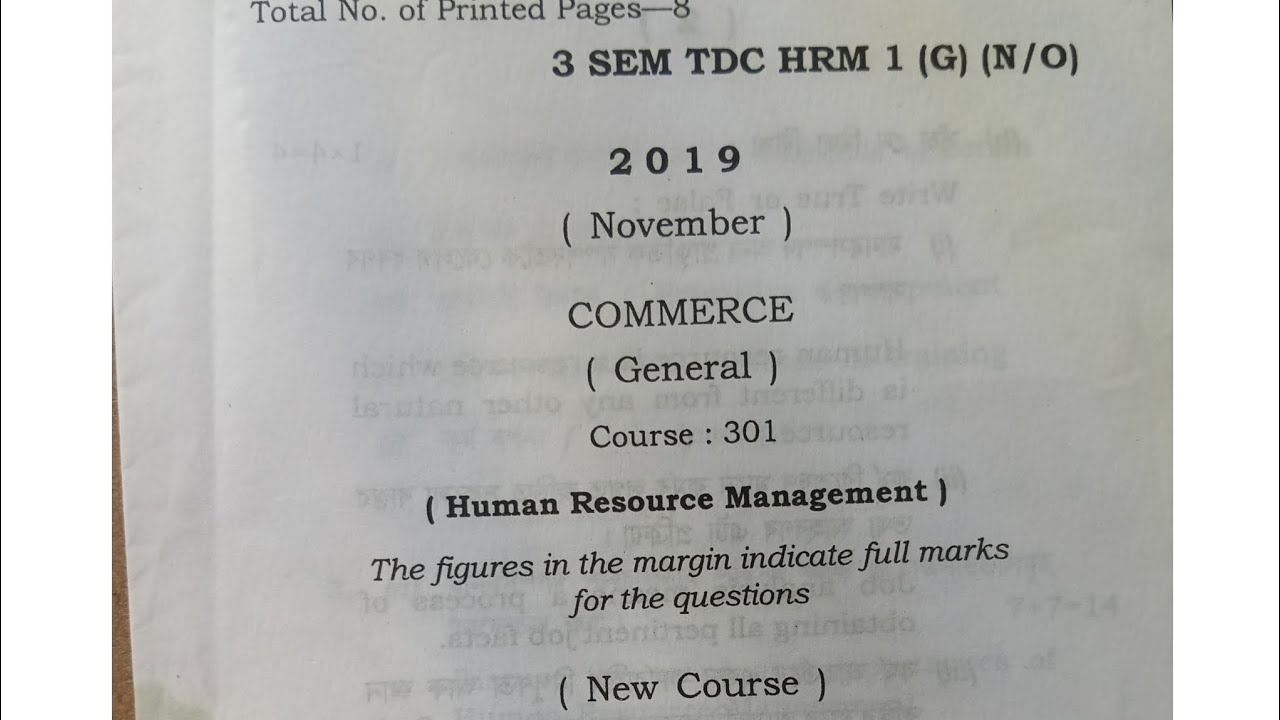 B.sc 3rd semester Question Paper 2019 || Human Resource management ...