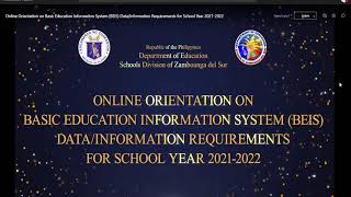 Online Orientation on Basic Education Information System Data Requirements for S.Y. 2021-2022