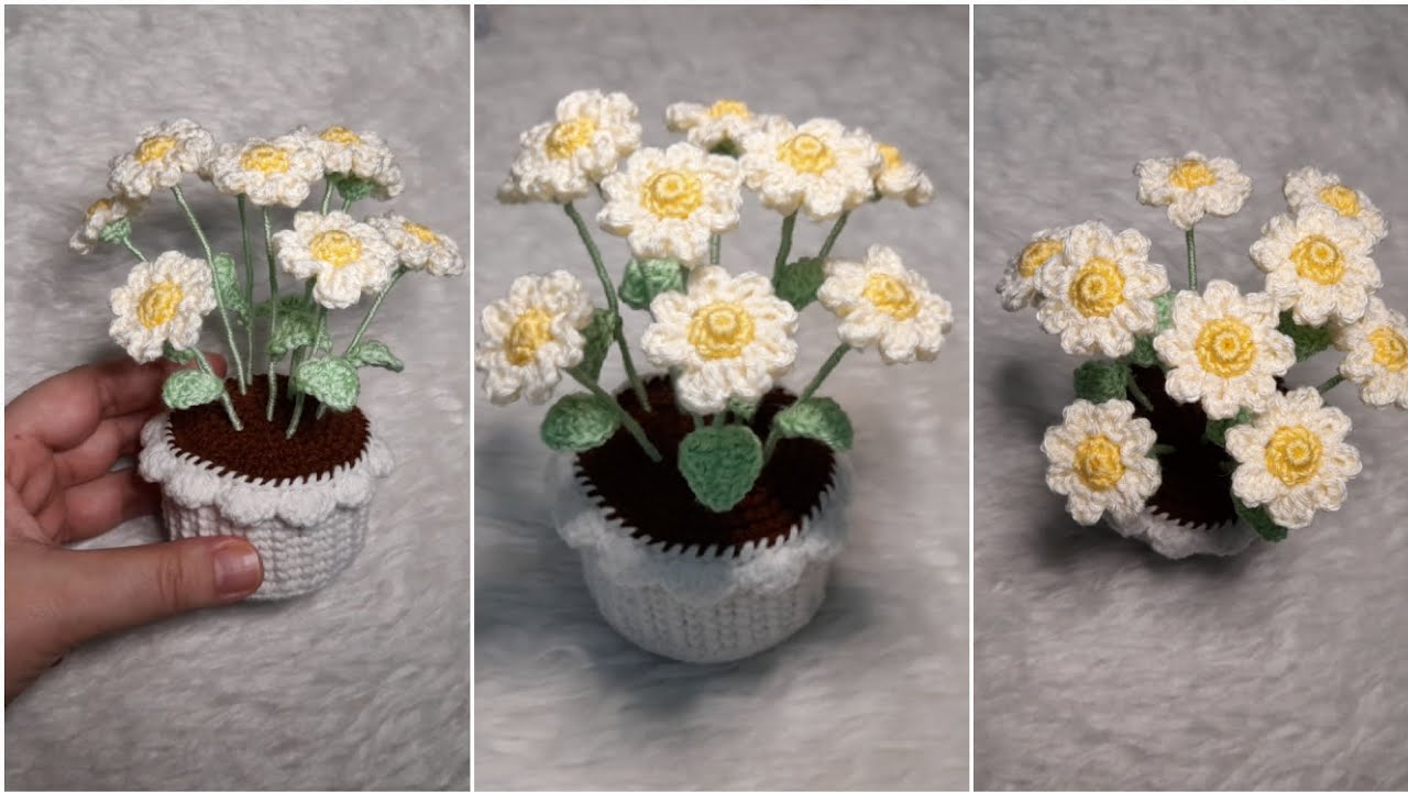 ورد كروشيه صغير (أصيص ورد )How to crochet a simple flower
