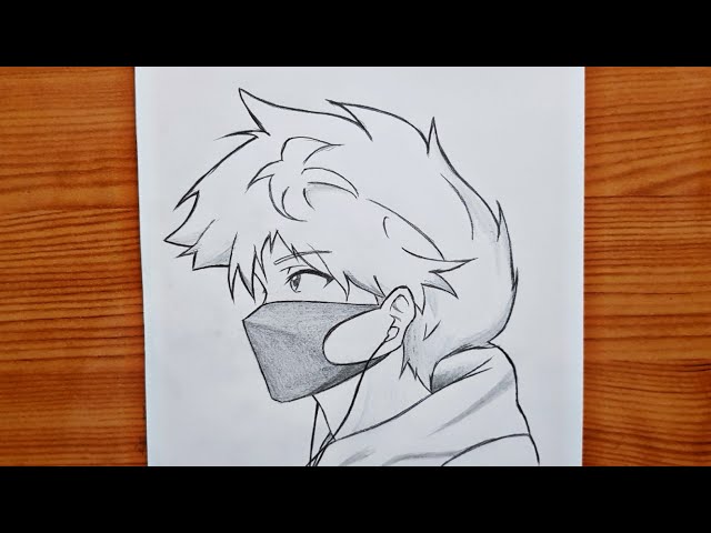 Easy anime drawing, how to draw anime boy wearing a mask easy step-by-step  