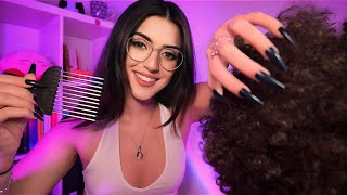 ASMR Girl Plays with your afro hair and picks your dry scalp   personal attention