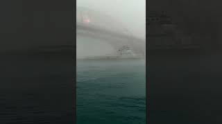 Freighter in the Fog at the Blue Water Bridges in Port Huron.