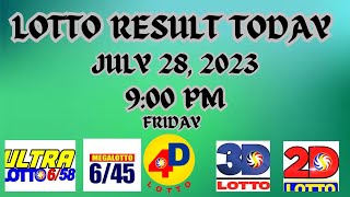 LOTTO RESULT TODAY || JULY 28, 2023 || 9:00 PM DRAW