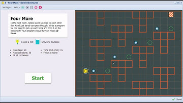 Karel the Robot in NCLab, Version 0.9 - Four More (Yellow Belt 2 - Repeat Loop)