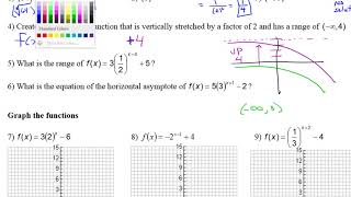Test C (4 to 6)   Create an Exponential Function Given Range, Asymptotes
