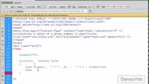 Print a Table of a Given Number in php