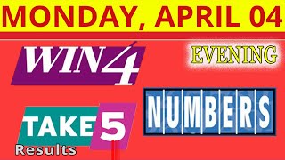 TAKE5, WIN4, NUMBERS, EVENING Lottery drawing for April 4, 2022.