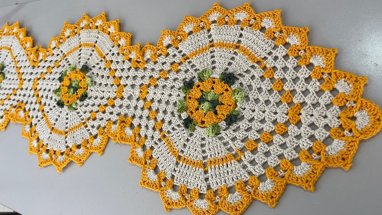 trilho de mesa folha amarelinho em crochê passo a passo