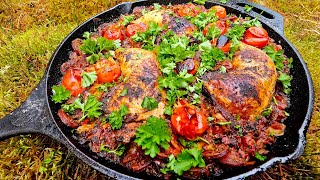 One Pot Chicken Chorizo in the Forest | Relaxing Cooking in Nature ASMR