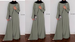 DIY!! Gaun maxi abaya termudah dengan saku samping, potongan dan jahitan