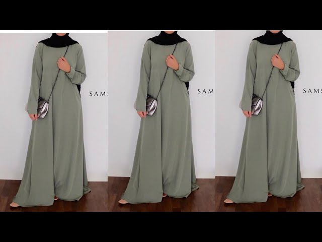 DIY!! Easiest Abaya maxi dress with side pockets cutting and stitching class=