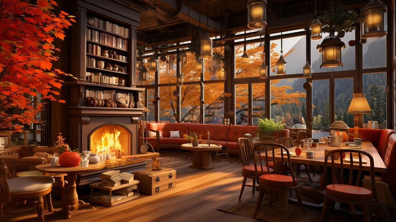 Cozy Autumn Coffee Shop Ambience with Relaxing Piano Jazz Music ...