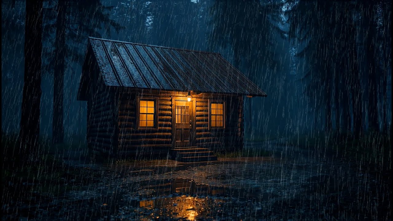 Deep Sleep Rain Sounds at a Cozy Forest Cabin 🌙 Relaxing Night Rain Ambience for Insomnia Relief