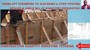 TAKING OFF FORMWORK TO CONCRETE SLAB EDGES & SIDES TO STRIP FOOTING; Bill of Quantities