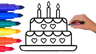 Cake drawing | How to Draw a Birthday Cake for Kids | Easy Step-by-Step cake Tutorial