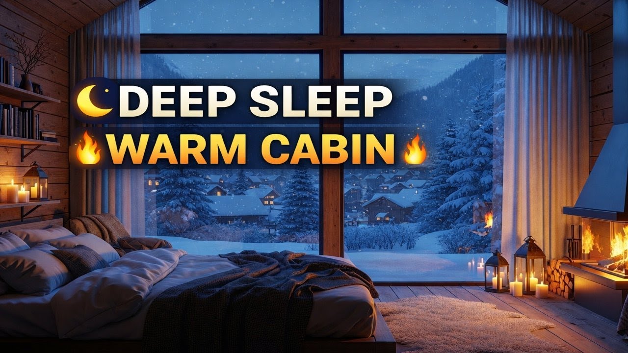 Winter Cabin Fireplace Ambient Sleep Music | Cozy Healing Background Sounds for Deep Relaxation