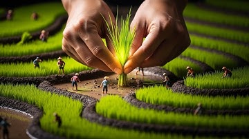 Relaxing Miniature Farming – Tiny Seedlings, Tiny Buffalo, Realistic Rice Field ASMR