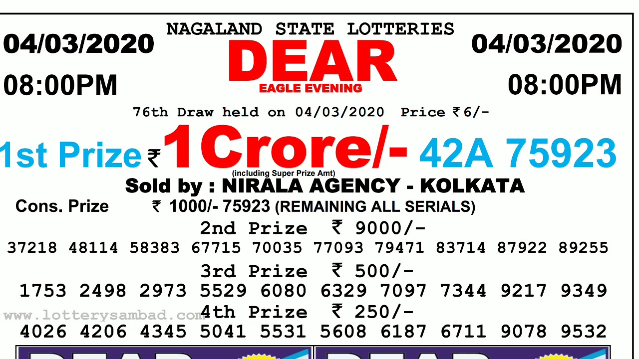 Nagaland State Lottery DEAR EAGLE EVENING Live Today 04 03 2020 8PM nagaland-state-lottery-dear-eagle-evening-live-today-04-03-2020-8pm