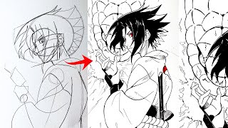 Draw Sasuke Uchiha - Step by step (20 minutes)