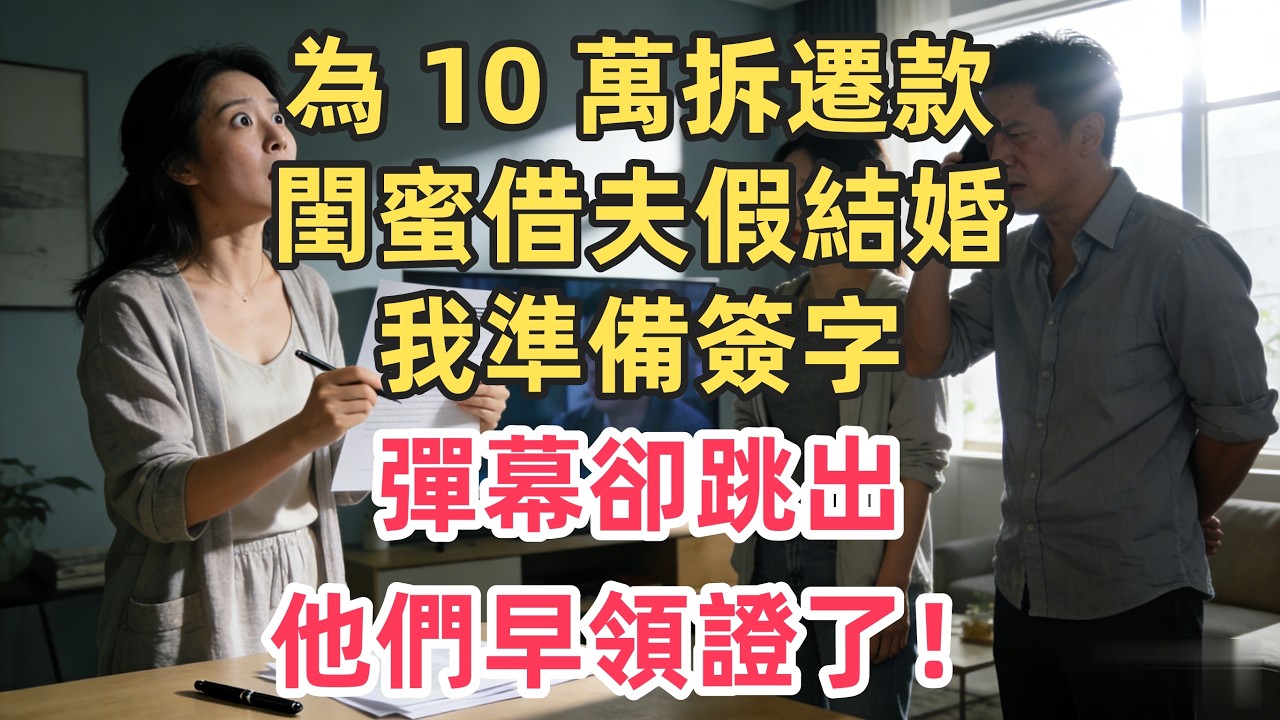 為 10 萬拆遷款閨蜜借夫假結婚，我準備簽字，彈幕卻跳出：他們早領證了！