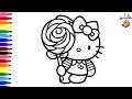 Drawing And Coloring Hello Kitty Holding A Rose 😻🌹🌈 Hello Kitty Drawing For kids_child art