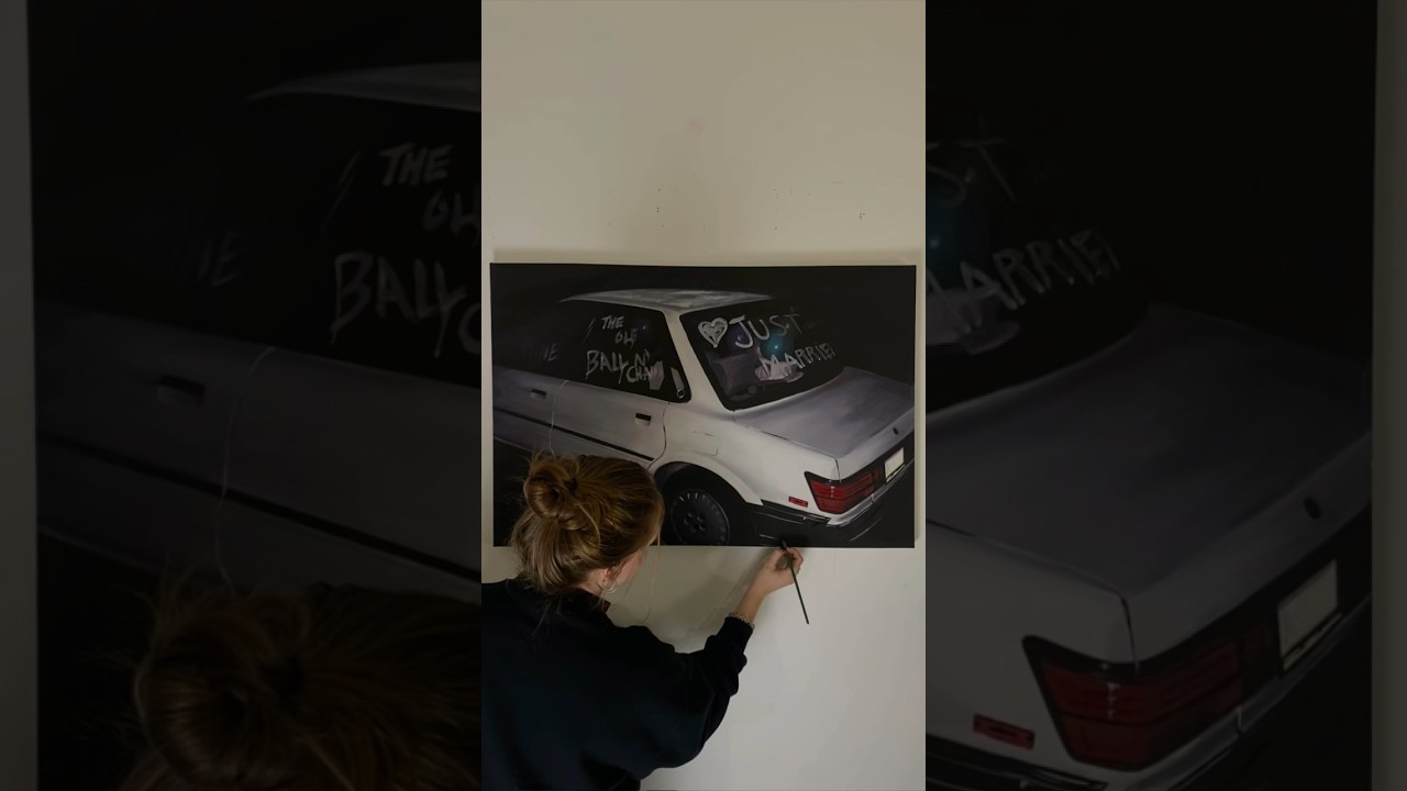 Just love this painting🤍 Just Married, Oil on stretched canvas, 24” x 36” 