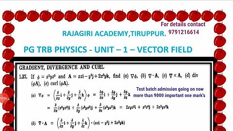 Pg trb physics /unit 1/vector field /test batch admission going on now...