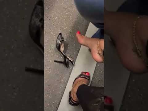 Feet dangling in subway heel dangling playing in public subway #bored