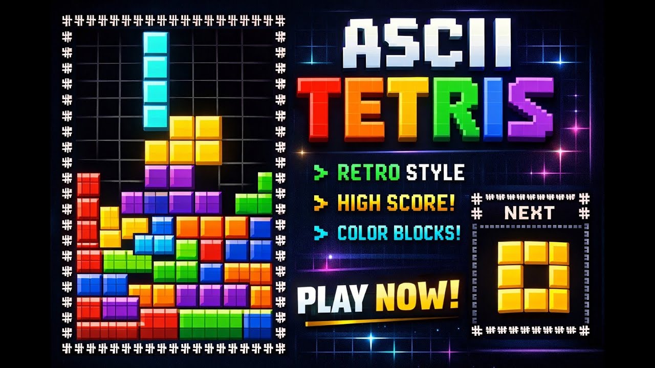 ASCII Tetris -  world record -Classic Tetris rebuilt in pure ASCII style - a retro terminal vibe.