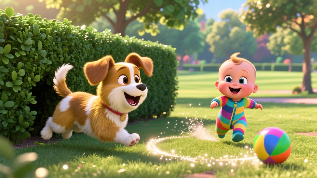 Rainbow Ball Chase With Puppy and Baby | Fun Puppy Song for Kids | Adventure Nursery Rhyme 🌈🐶