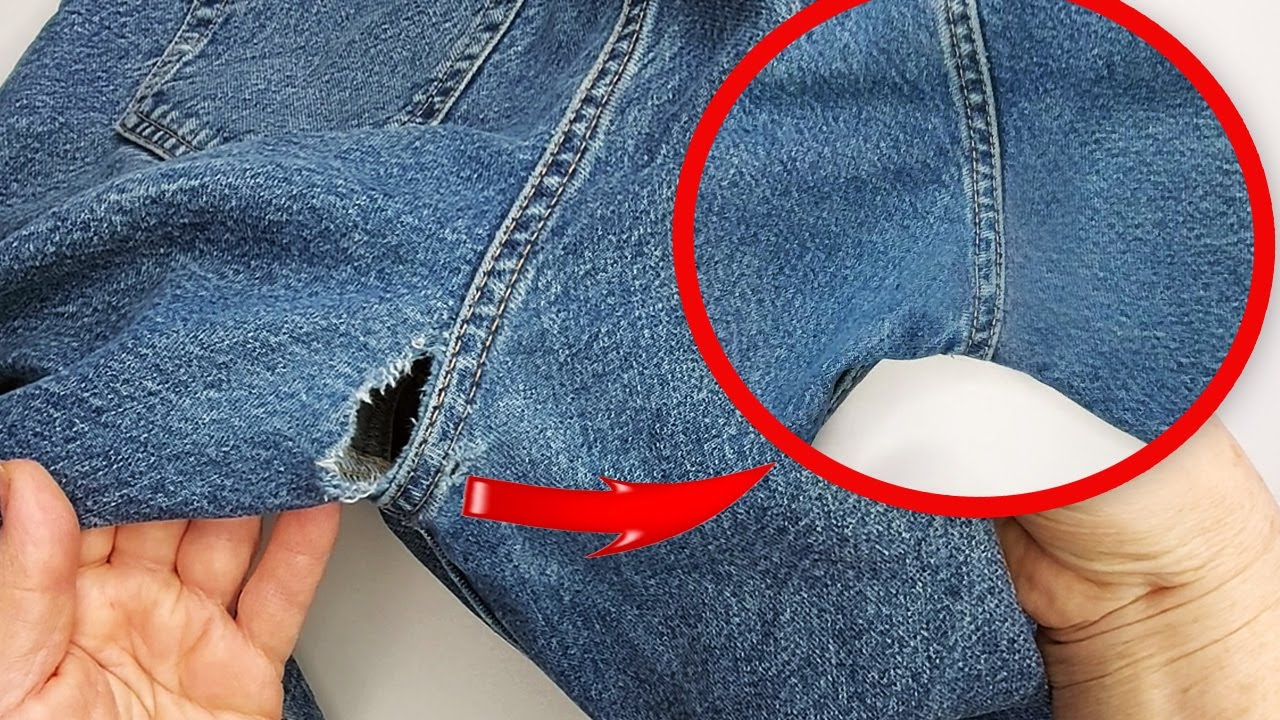 Great sewing trick How to fix a hole in jeans/Repair jeans - YouTube