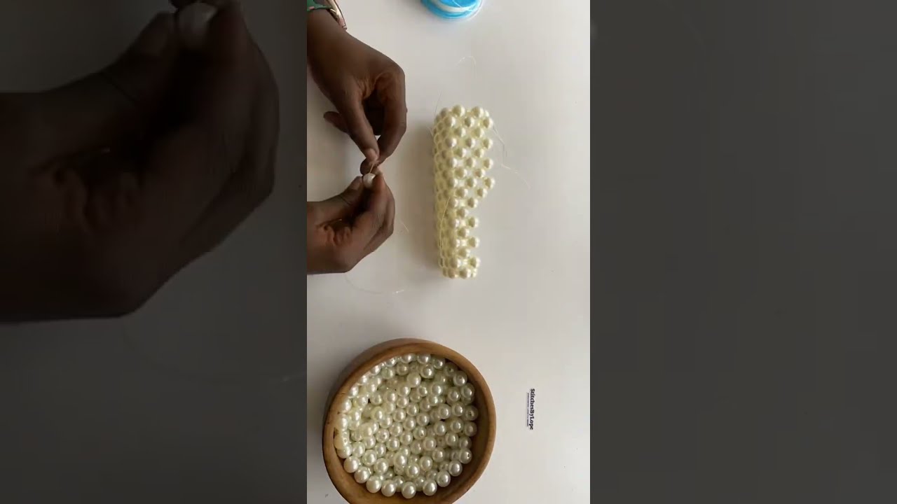 DIY Pearl Beaded bag. Full Video on my channel #beadedbag #beadbag