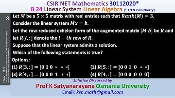 CSIR NET Mathematics 30 Nov 2020 B 28 Linear System LA Solution Discussed by Prof K Satyanarayana OU