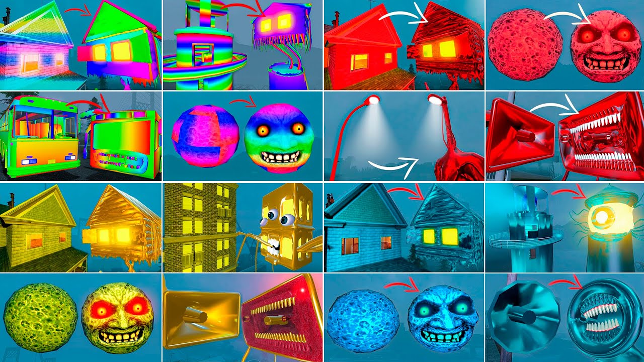 EVERYTHING TURNED INTO ALL COLORS CREATURES | MEGAHORN, MOON, HOUSE HEAD