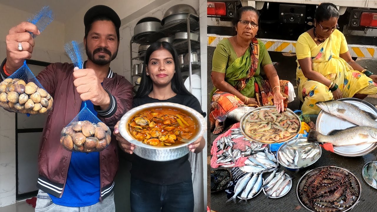 खुप दिवसातून गेलो पनवेल मच्छी मार्केटला | खाऱ्या पाण्यातील शिंप्यांचा कालवण | Clams Recipe