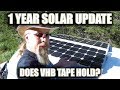 NO DRILL NO HOLES SOLAR PANEL INSTALL USING 3M VHB TAPE - ONE YEAR FOLLOW UP REVIEW