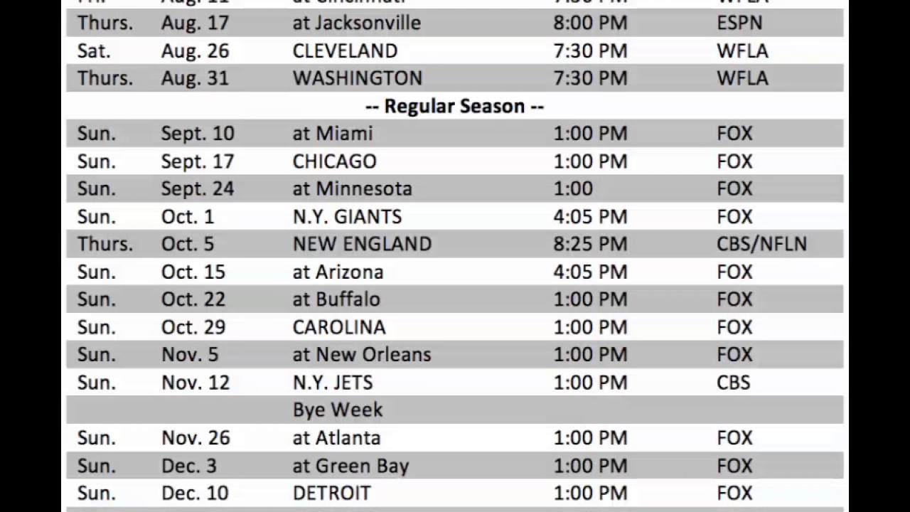 Overview Of The Tampa Bay Buccaneers 2017 18 Schedule YouTube