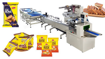 Automatic Rusk Bread Flowpack Packaging Machine Line Cookies Biscuits Feeding Packaging Line