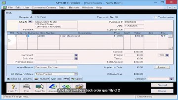 How to create Purchases Back Order in MYOB Accounting