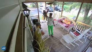 Auntie getting down on front porch