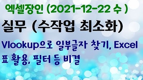엑셀 실무(단순작업의 최대효율화, vlookup일부글자 찾기, Excel표 활용)
